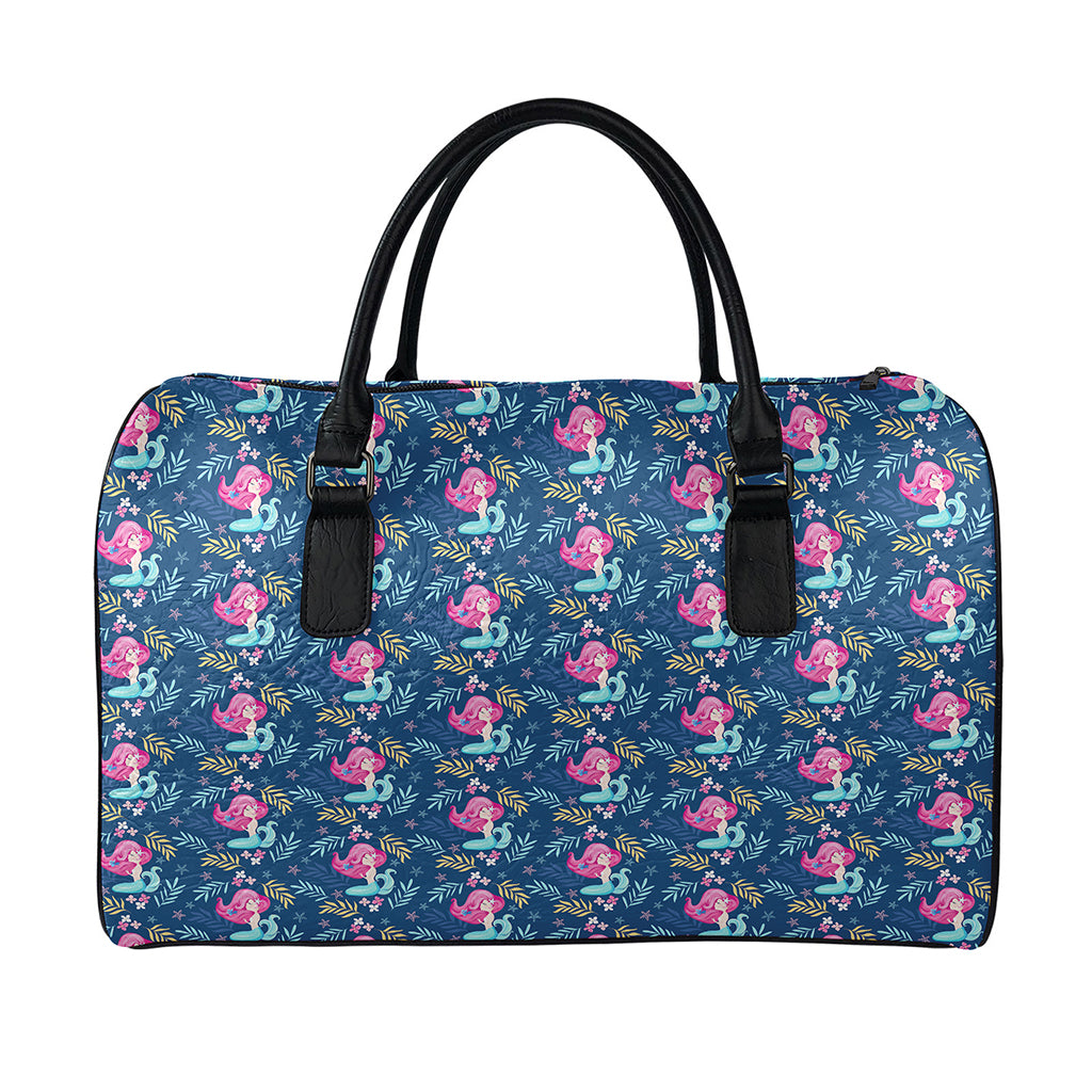 Little Cute Mermaid Pattern Print Leather Duffle Bag