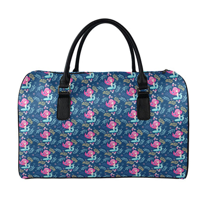 Little Cute Mermaid Pattern Print Leather Duffle Bag
