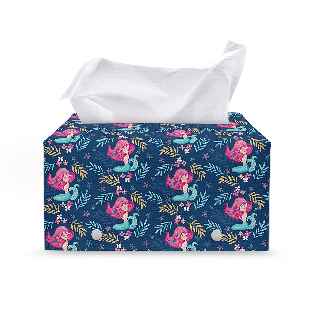 Little Cute Mermaid Pattern Print Leather Tissue Box Cover