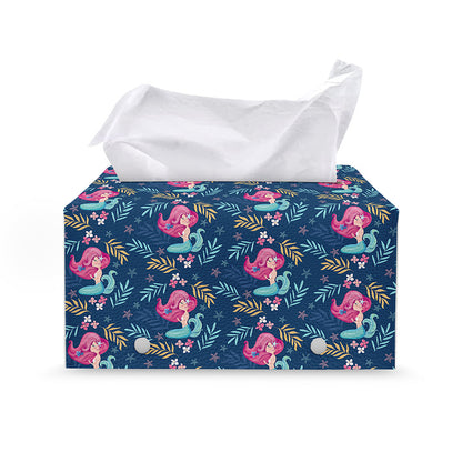 Little Cute Mermaid Pattern Print Leather Tissue Box Cover