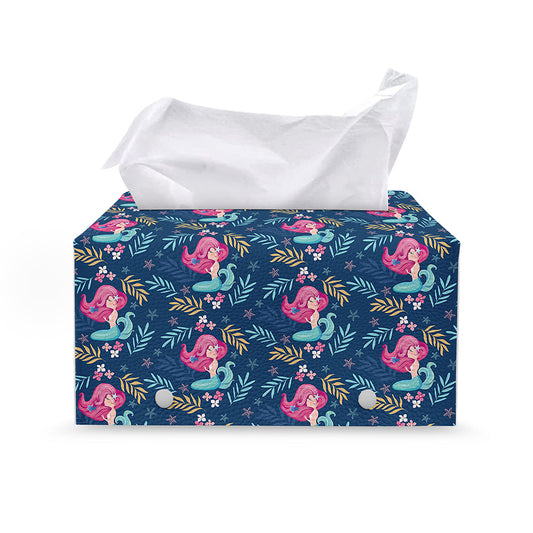 Little Cute Mermaid Pattern Print Leather Tissue Box Cover