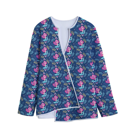 Little Cute Mermaid Pattern Print Long Sleeve Short Coat