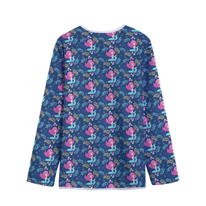 Little Cute Mermaid Pattern Print Long Sleeve Short Coat
