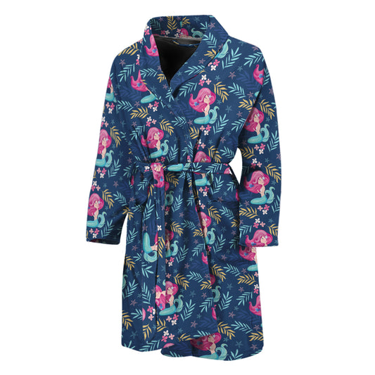Little Cute Mermaid Pattern Print Men's Bathrobe