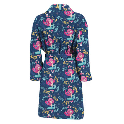 Little Cute Mermaid Pattern Print Men's Bathrobe