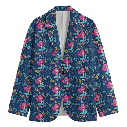 Little Cute Mermaid Pattern Print Men's Cotton Blazer
