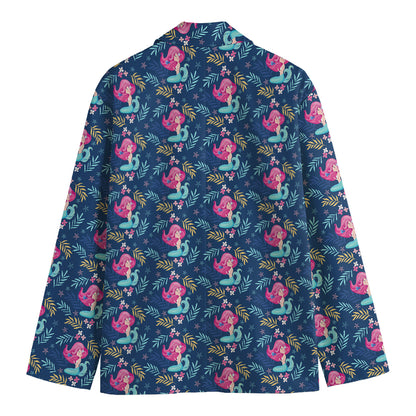 Little Cute Mermaid Pattern Print Men's Cotton Blazer
