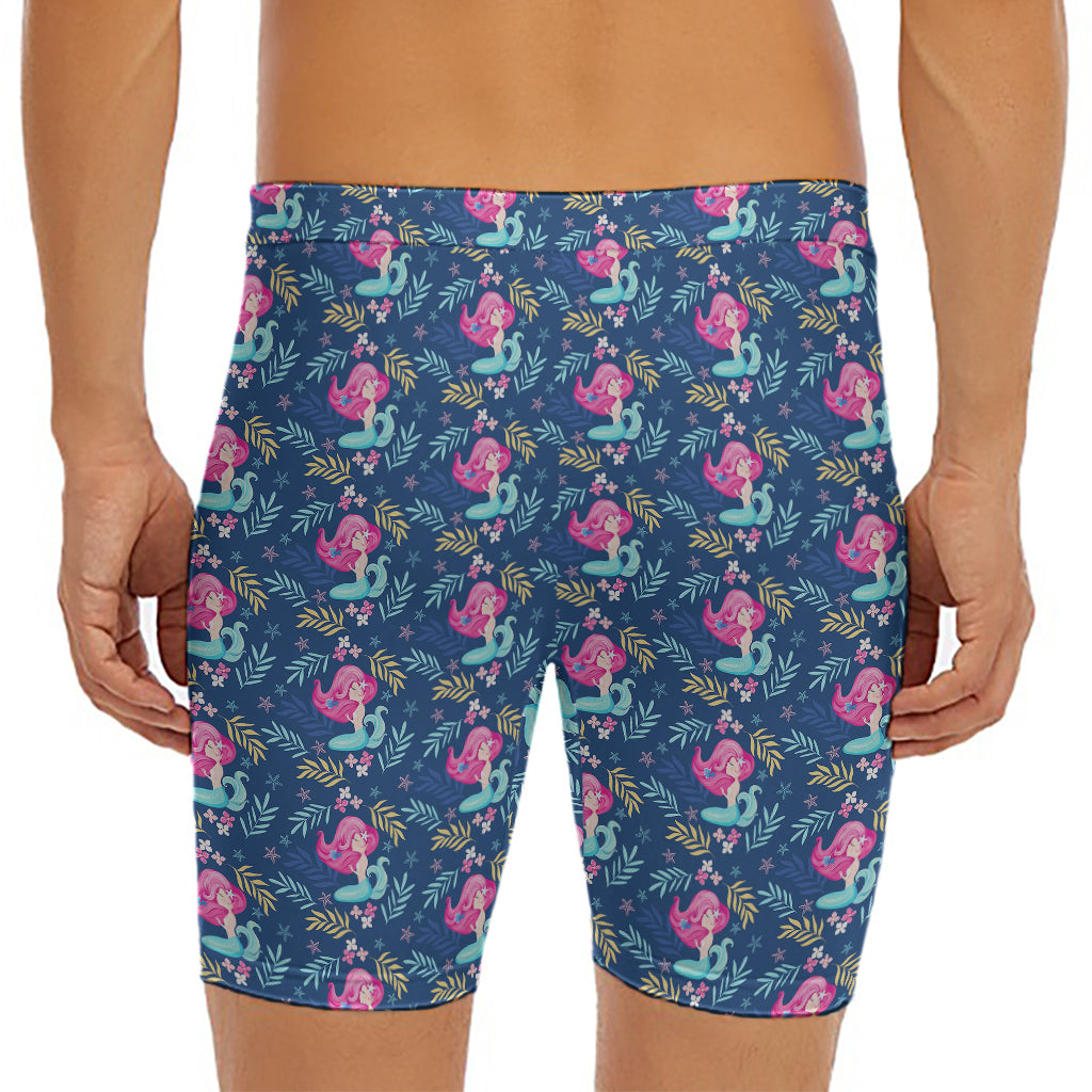 Little Cute Mermaid Pattern Print Men's Long Boxer Briefs