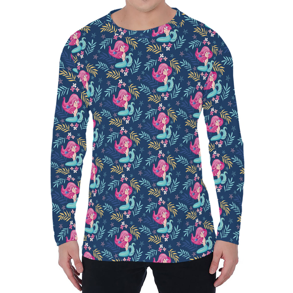 Little Cute Mermaid Pattern Print Men's Long Sleeve T-Shirt