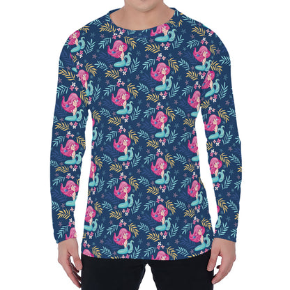 Little Cute Mermaid Pattern Print Men's Long Sleeve T-Shirt