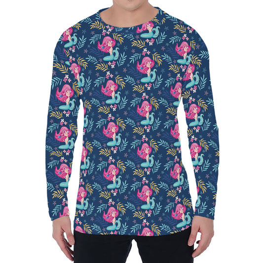 Little Cute Mermaid Pattern Print Men's Long Sleeve T-Shirt