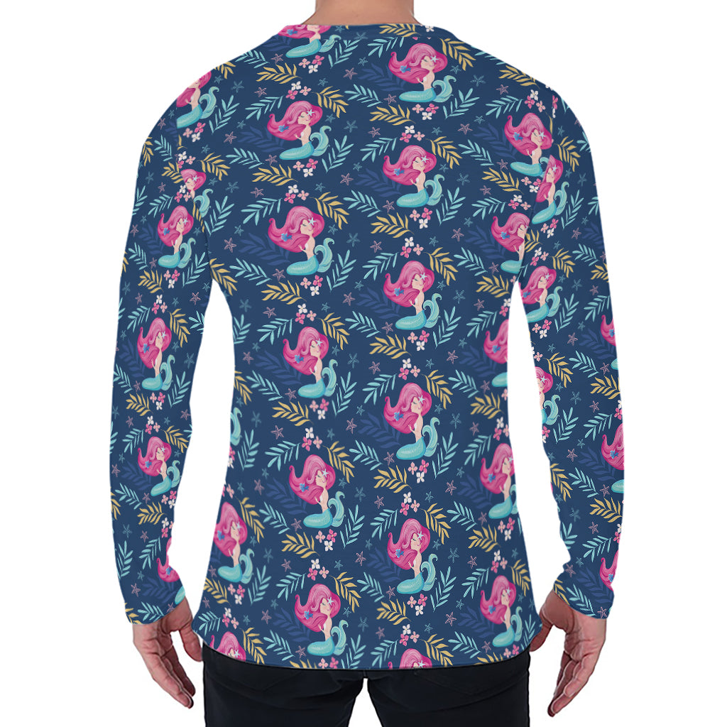 Little Cute Mermaid Pattern Print Men's Long Sleeve T-Shirt