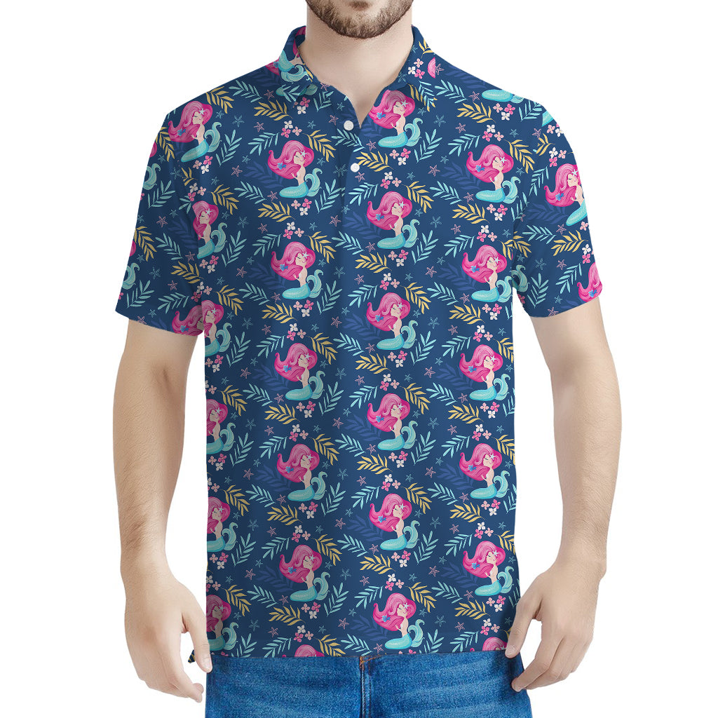 Little Cute Mermaid Pattern Print Men's Polo Shirt