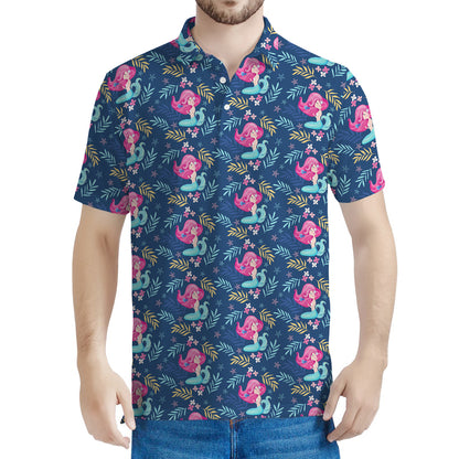 Little Cute Mermaid Pattern Print Men's Polo Shirt