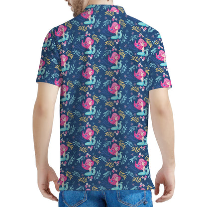 Little Cute Mermaid Pattern Print Men's Polo Shirt