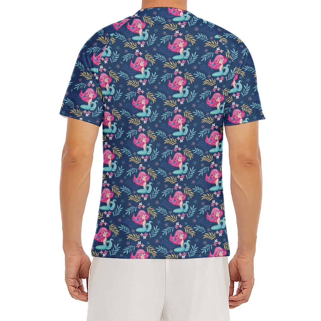 Little Cute Mermaid Pattern Print Men's Short Sleeve Rash Guard