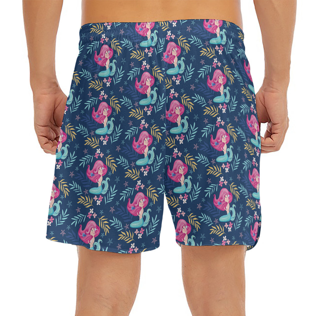 Little Cute Mermaid Pattern Print Men's Split Running Shorts