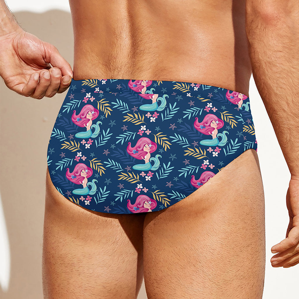 Little Cute Mermaid Pattern Print Men's Swim Briefs