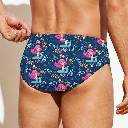 Little Cute Mermaid Pattern Print Men's Swim Briefs