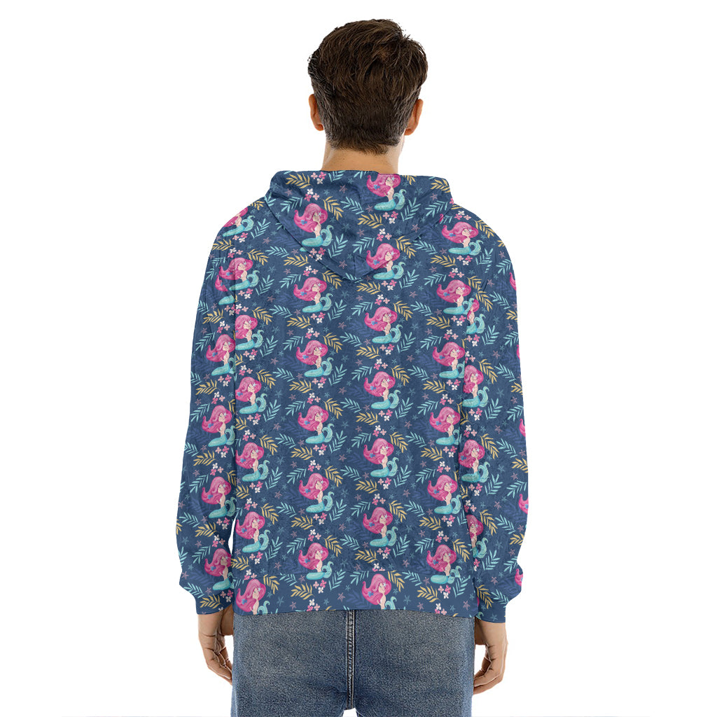 Little Cute Mermaid Pattern Print Men's Velvet Pullover Hoodie