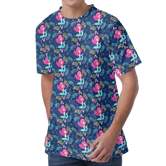 Little Cute Mermaid Pattern Print Men's Velvet T-Shirt