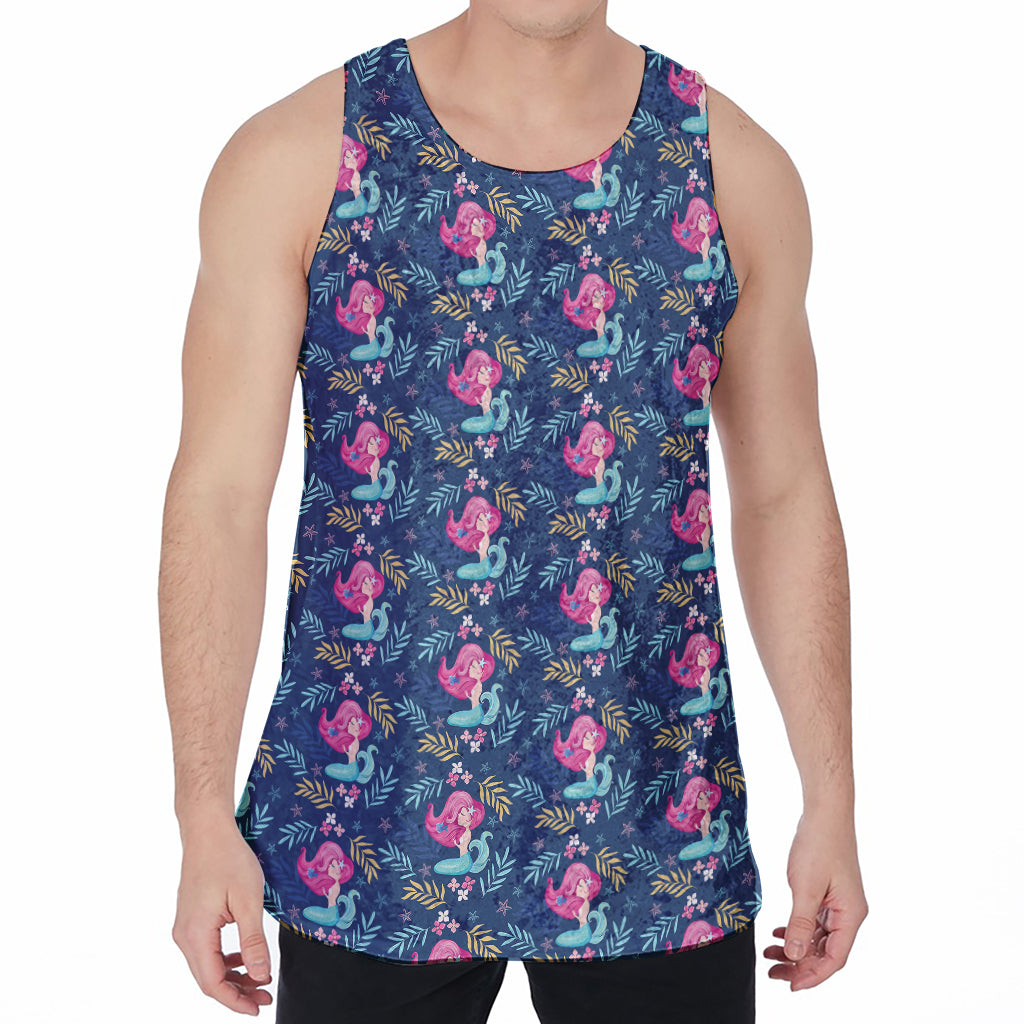 Little Cute Mermaid Pattern Print Men's Velvet Tank Top