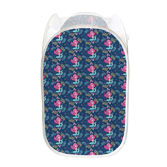 Little Cute Mermaid Pattern Print Mesh Laundry Hamper