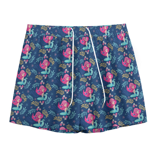 Little Cute Mermaid Pattern Print Mesh Shorts
