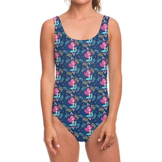 Little Cute Mermaid Pattern Print One Piece Swimsuit