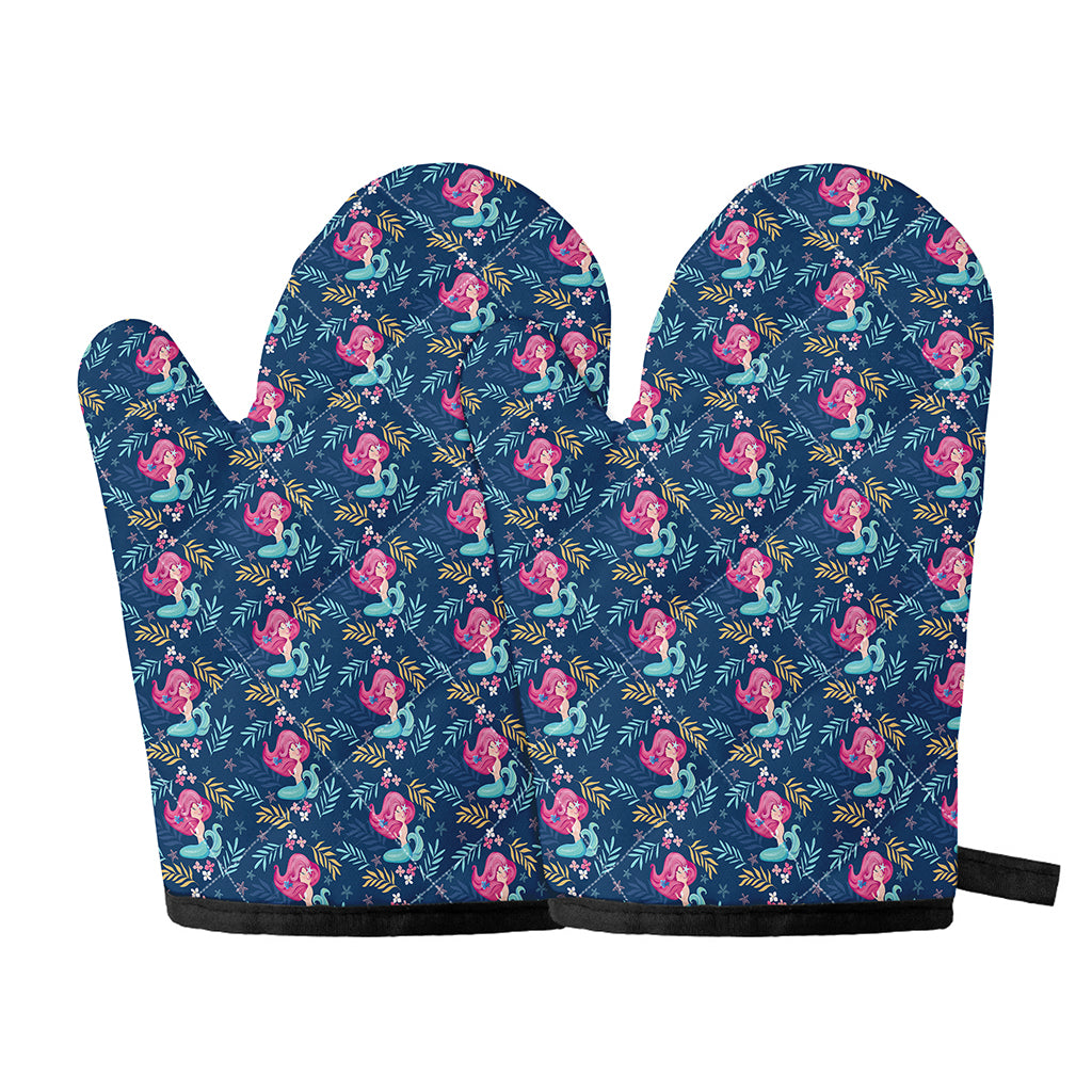 Little Cute Mermaid Pattern Print Oven Mitts