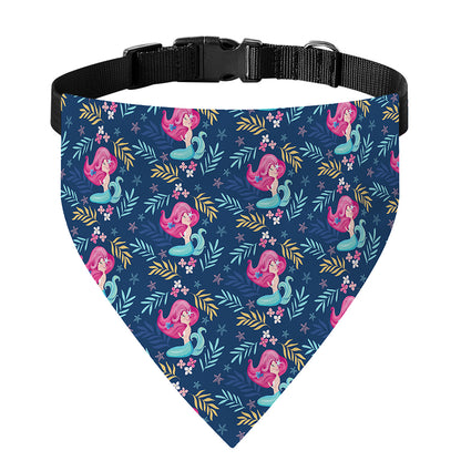 Little Cute Mermaid Pattern Print Over The Collar Dog Bandana