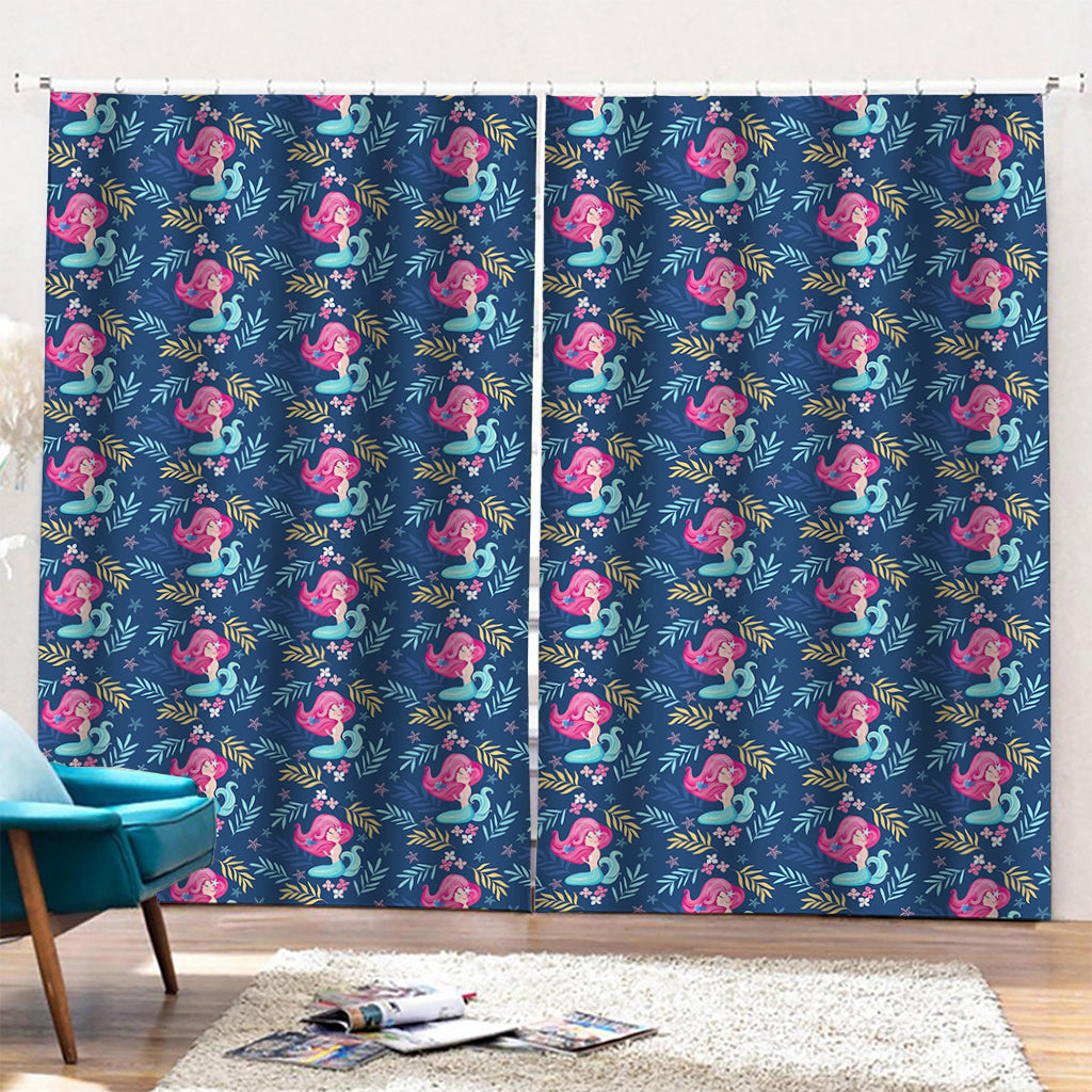 Little Cute Mermaid Pattern Print Pencil Pleat Curtains