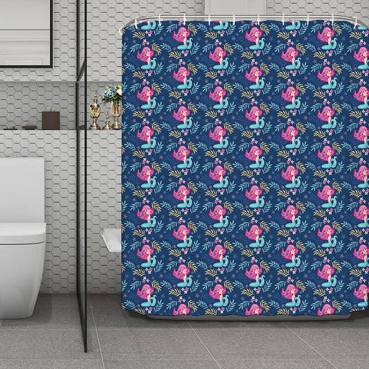 Little Cute Mermaid Pattern Print Polyester Shower Curtain