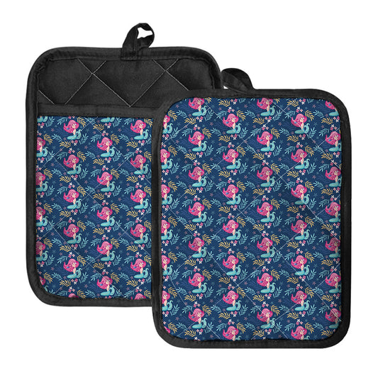 Little Cute Mermaid Pattern Print Pot Holders With Pocket