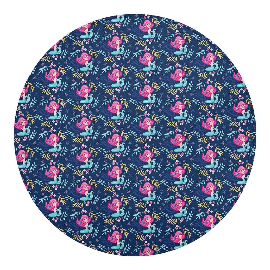 Little Cute Mermaid Pattern Print Round Blanket