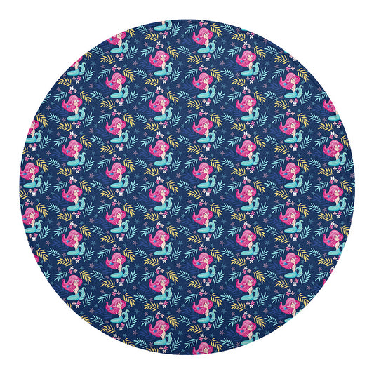 Little Cute Mermaid Pattern Print Round Blanket