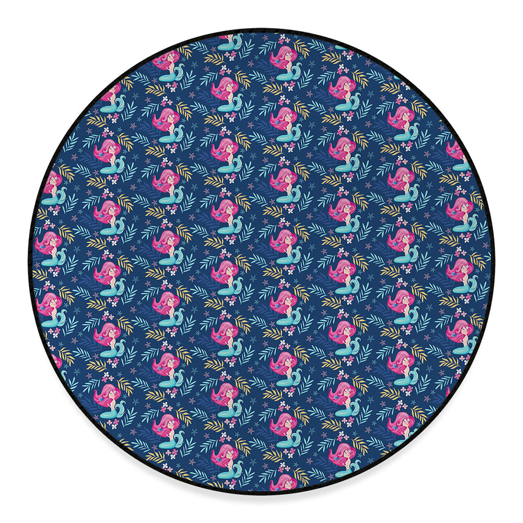 Little Cute Mermaid Pattern Print Round Floor Mat