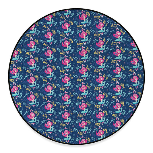 Little Cute Mermaid Pattern Print Round Floor Mat