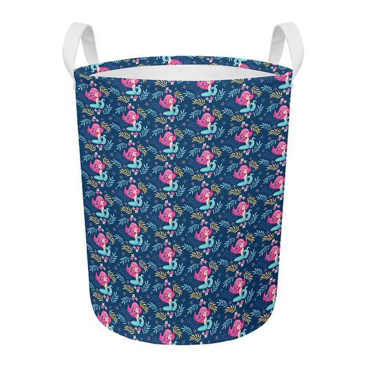Little Cute Mermaid Pattern Print Round Laundry Basket