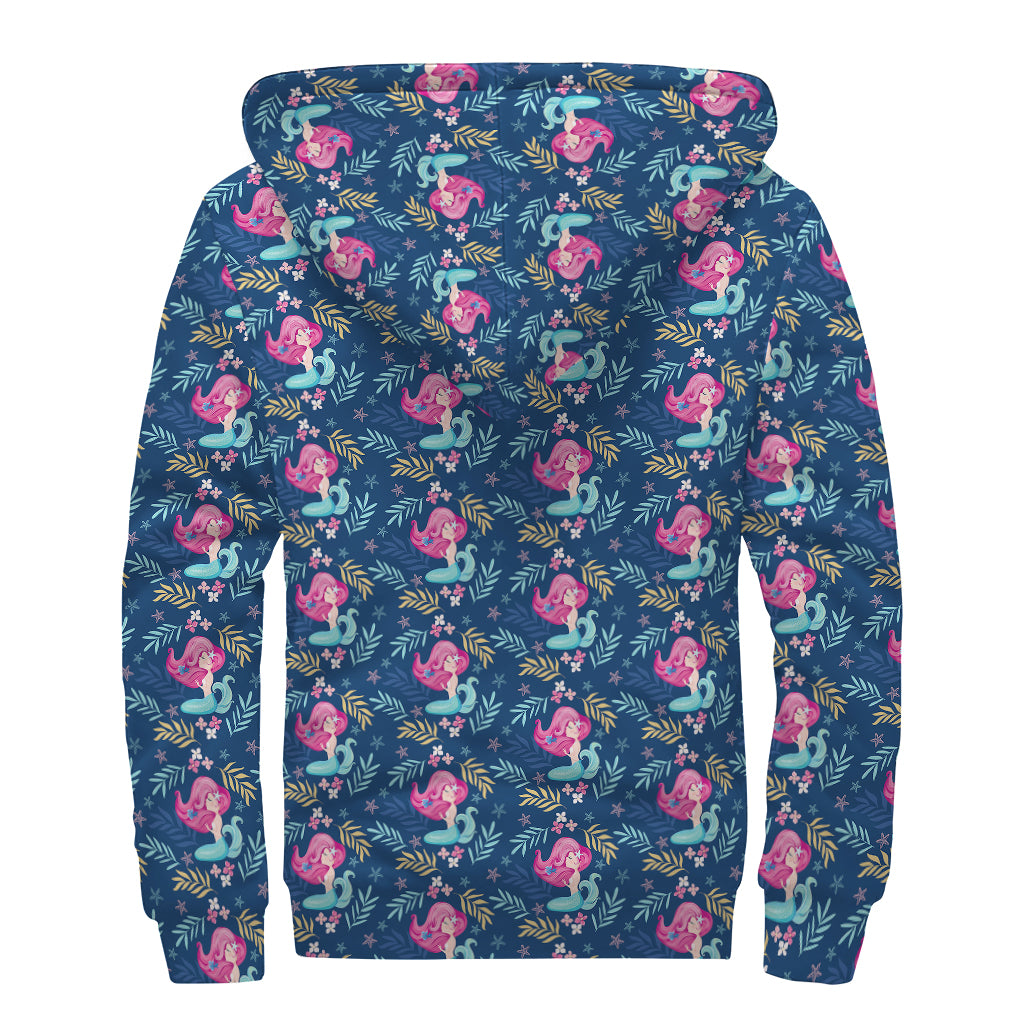 Little Cute Mermaid Pattern Print Sherpa Lined Zip Up Hoodie