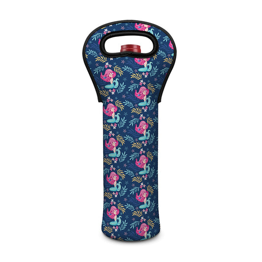 Little Cute Mermaid Pattern Print Single Neoprene Wine Tote