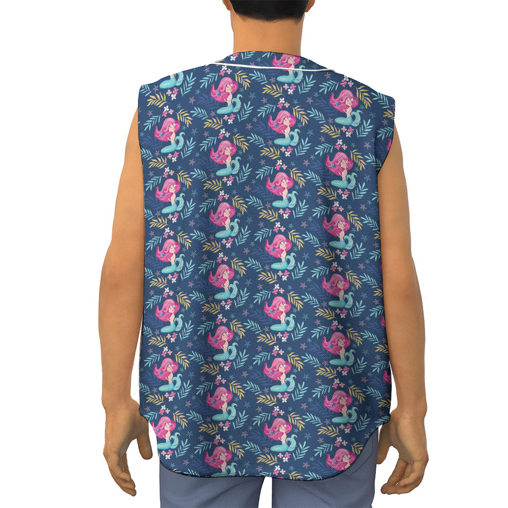 Little Cute Mermaid Pattern Print Sleeveless Baseball Jersey