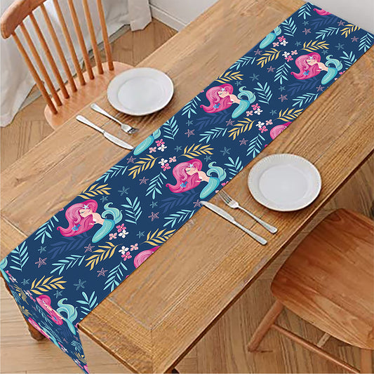 Little Cute Mermaid Pattern Print Table Runner