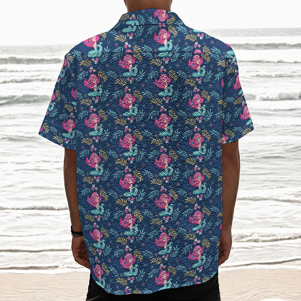 Little Cute Mermaid Pattern Print Textured Short Sleeve Shirt