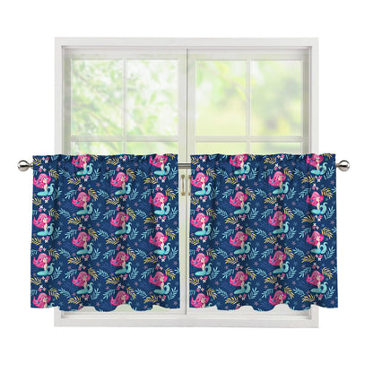 Little Cute Mermaid Pattern Print Tier Curtains