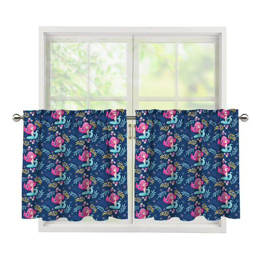 Little Cute Mermaid Pattern Print Tier Curtains