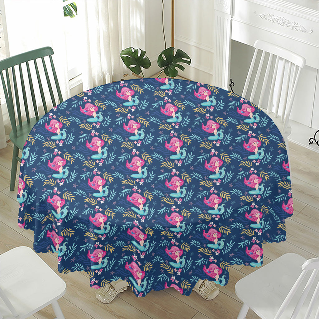 Little Cute Mermaid Pattern Print Waterproof Round Tablecloth