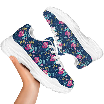 Little Cute Mermaid Pattern Print White Chunky Shoes