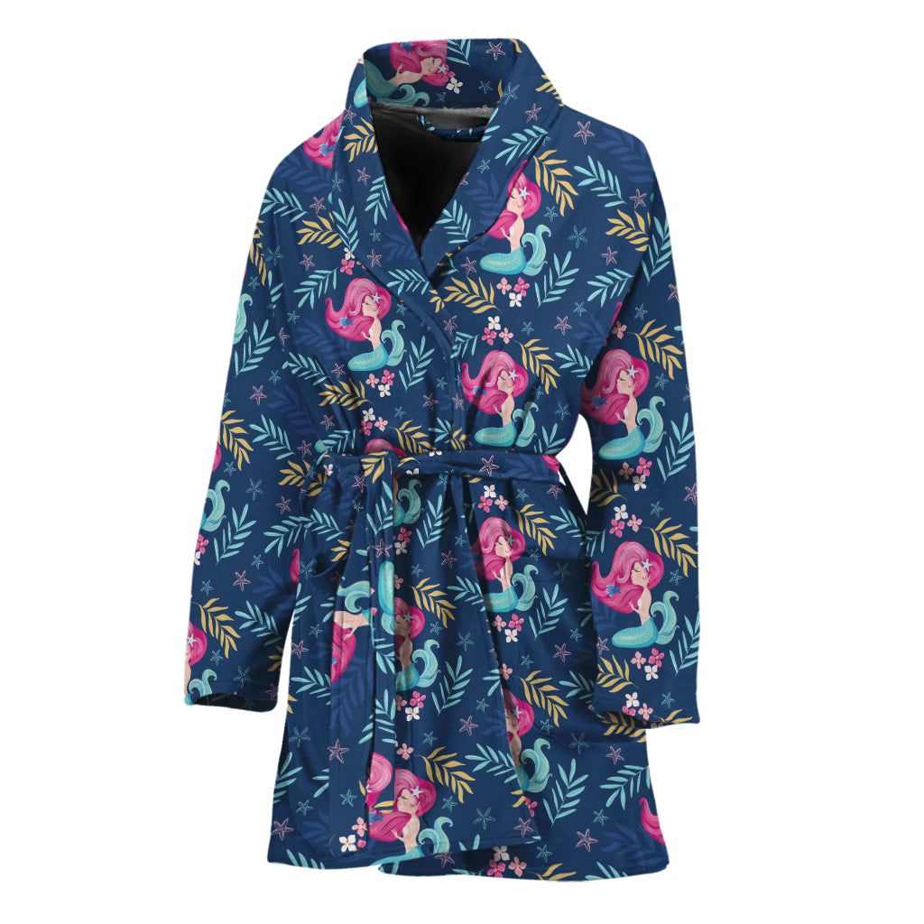 Little Cute Mermaid Pattern Print Women's Bathrobe