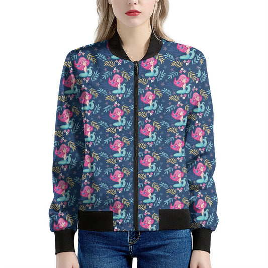 Little Cute Mermaid Pattern Print Women's Bomber Jacket